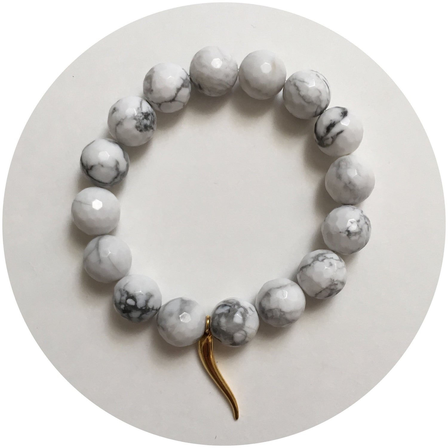 White Howlite with Gold Horn Cornicello Pendant - Oriana Lamarca LLC