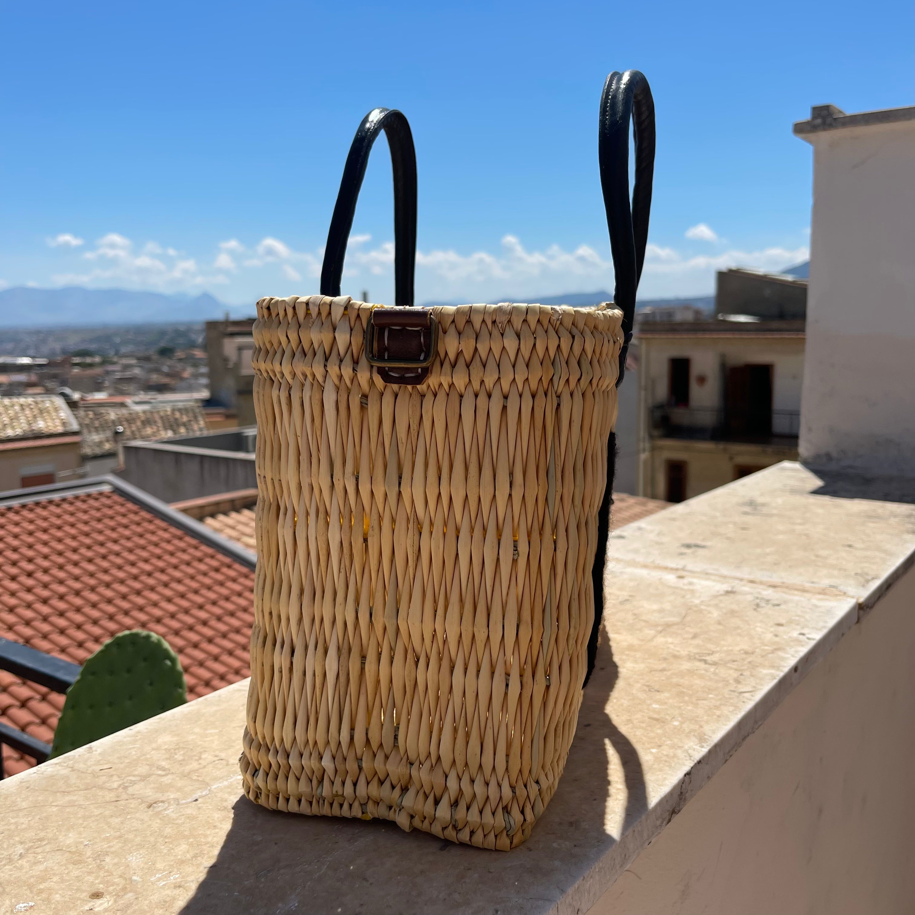 Lilliana CIAO Red Leather Handle Reed Bag - Oriana Lamarca LLC