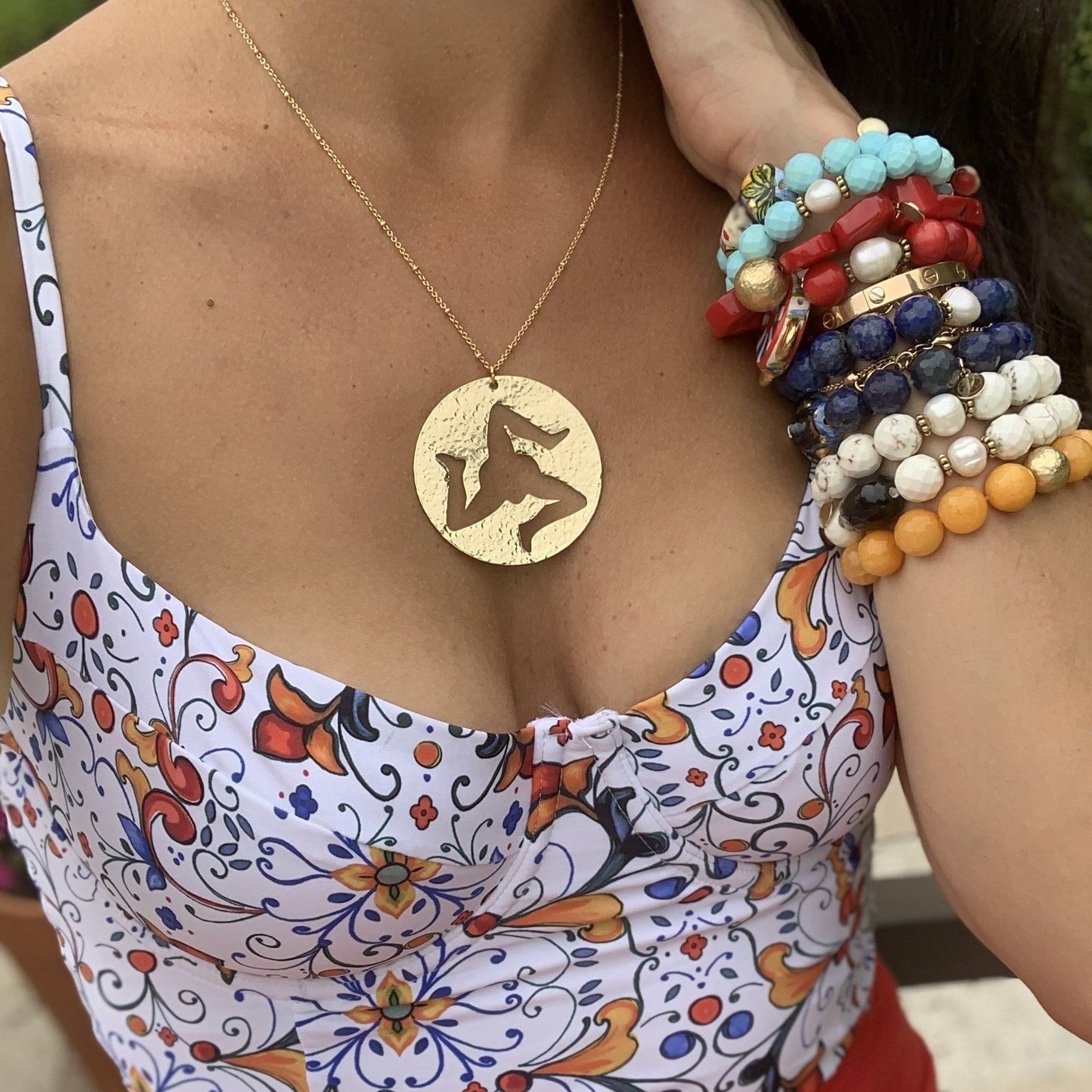 Sicilian Trinacria Large Round Cutout Necklace