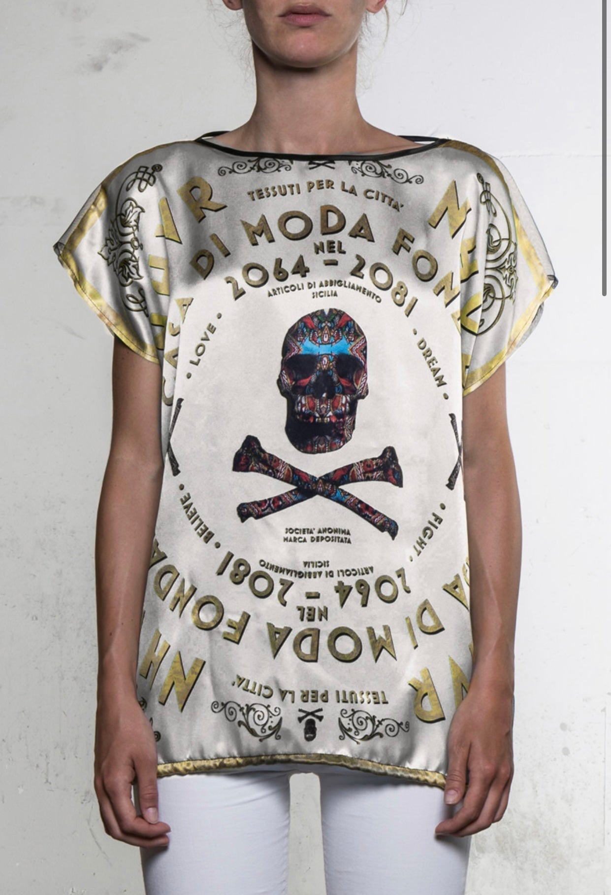 NHVR Skull Silk Blouse White