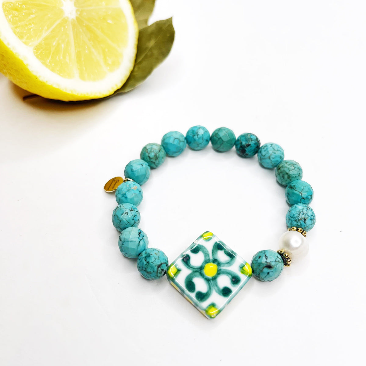 Green Turquoise with Handpainted Ceramic Tile - Oriana Lamarca LLC