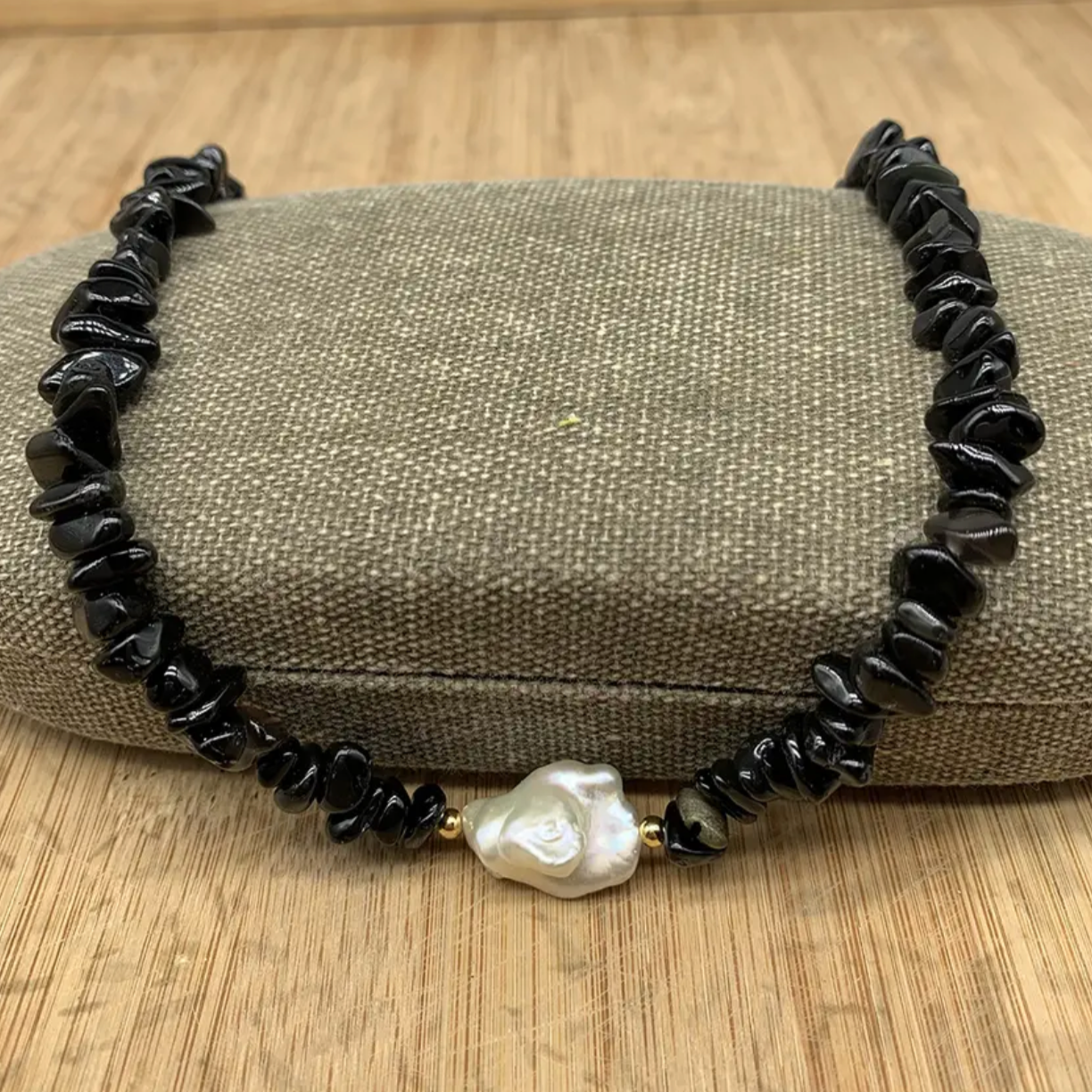 Black Howlite Slices with Freshwater Pearl Necklace - Oriana Lamarca LLC