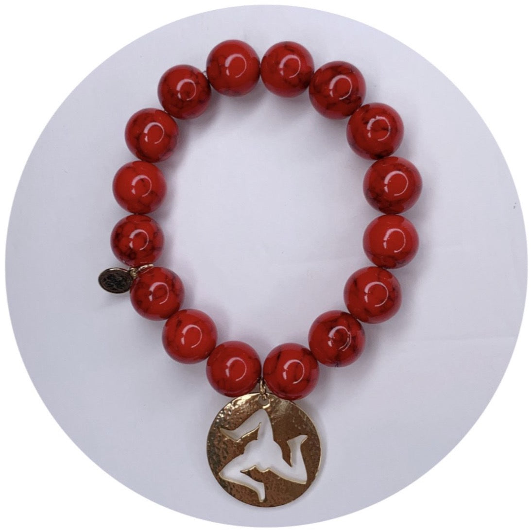 Red Howlite with Sicilian Trinacria Small Round Cutout Pendant - Oriana Lamarca LLC