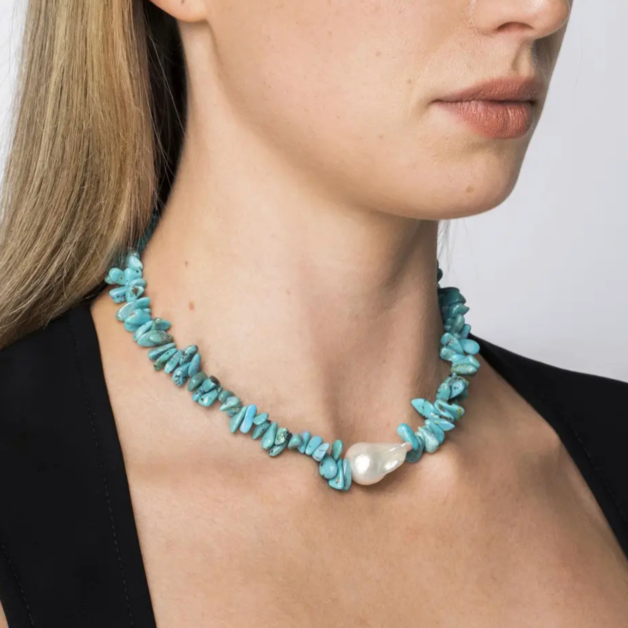 Turquoise Slices with Freshwater Pearl Necklace