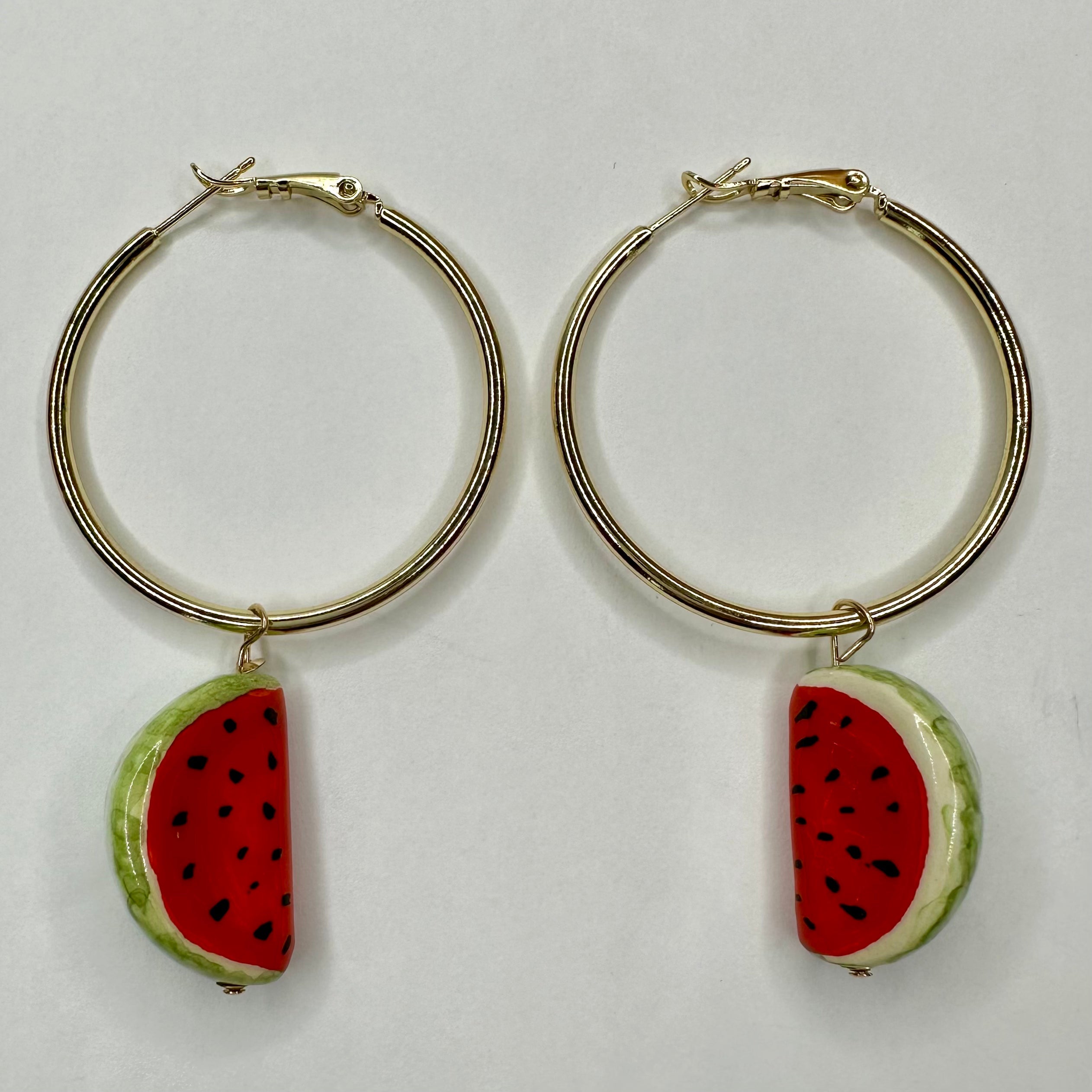 Watermelon Ceramic Hoop Earrings