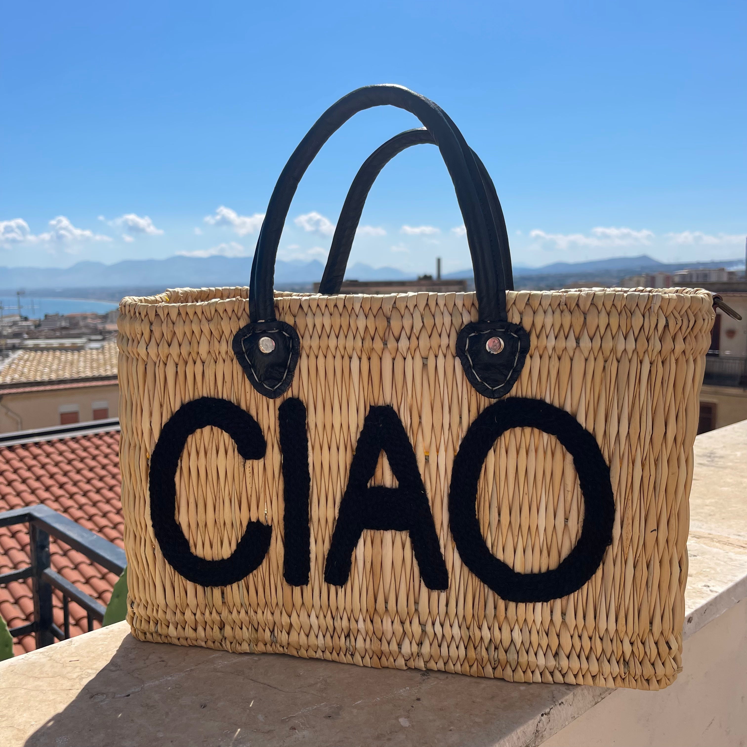 Lilliana CIAO Black Leather Handle Reed Bag - Oriana Lamarca LLC