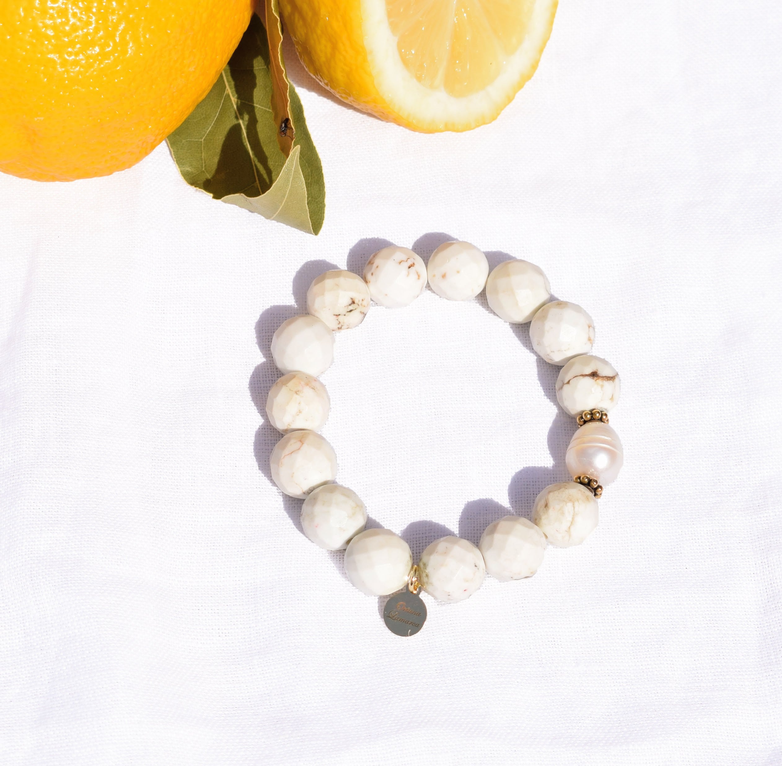 White Magnesite with Freshwater Pearl - Oriana Lamarca LLC