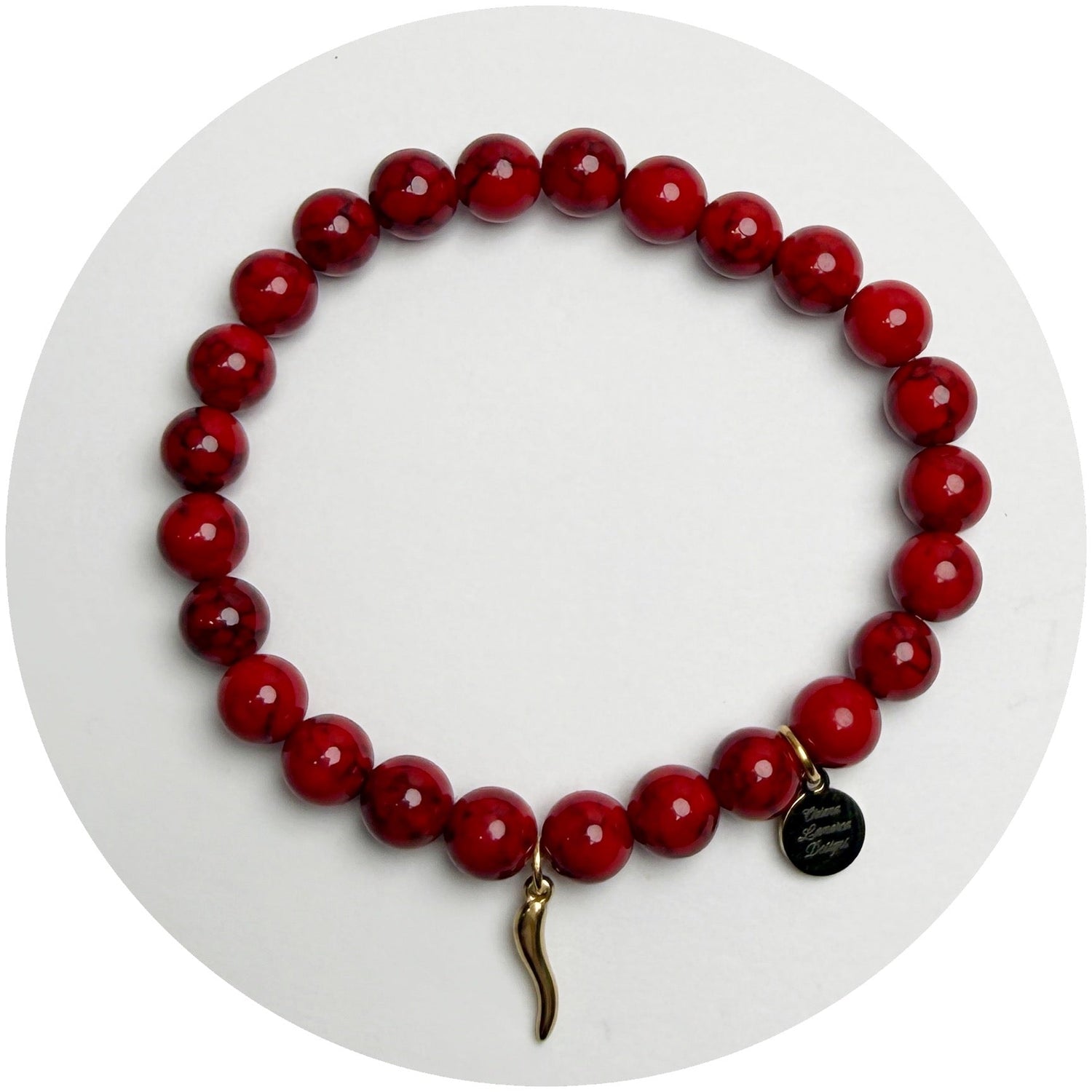 Mens Red Howlite with Pavé Gold Horn