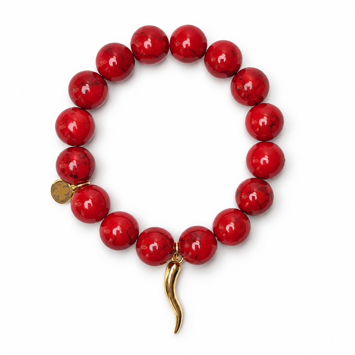 Red Howlite with Gold Horn Cornicello Pendant - Oriana LaMarca Designs