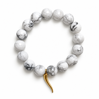 White Howlite with Gold Horn Cornicello Pendant - Oriana LaMarca Designs