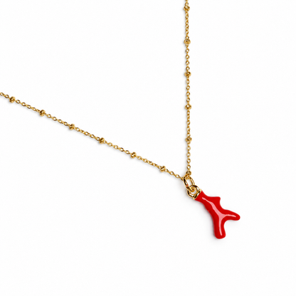 Red Mini Coral Branch Necklace studio photo