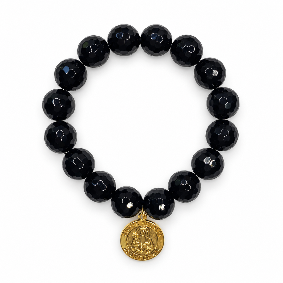 Black Onyx with St. Rosalia Pendant on white studio background