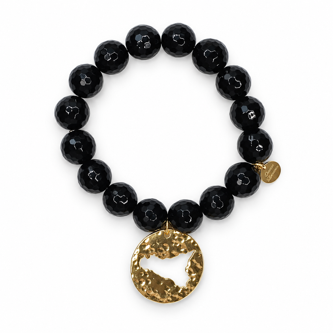Black Onyx with Sicily Island Small Round Cutout Pendant on white studio background
