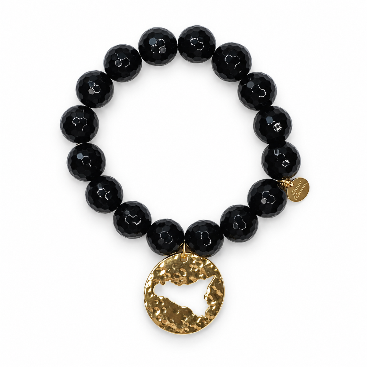 Black Onyx with Sicily Island Small Round Cutout Pendant on white studio background