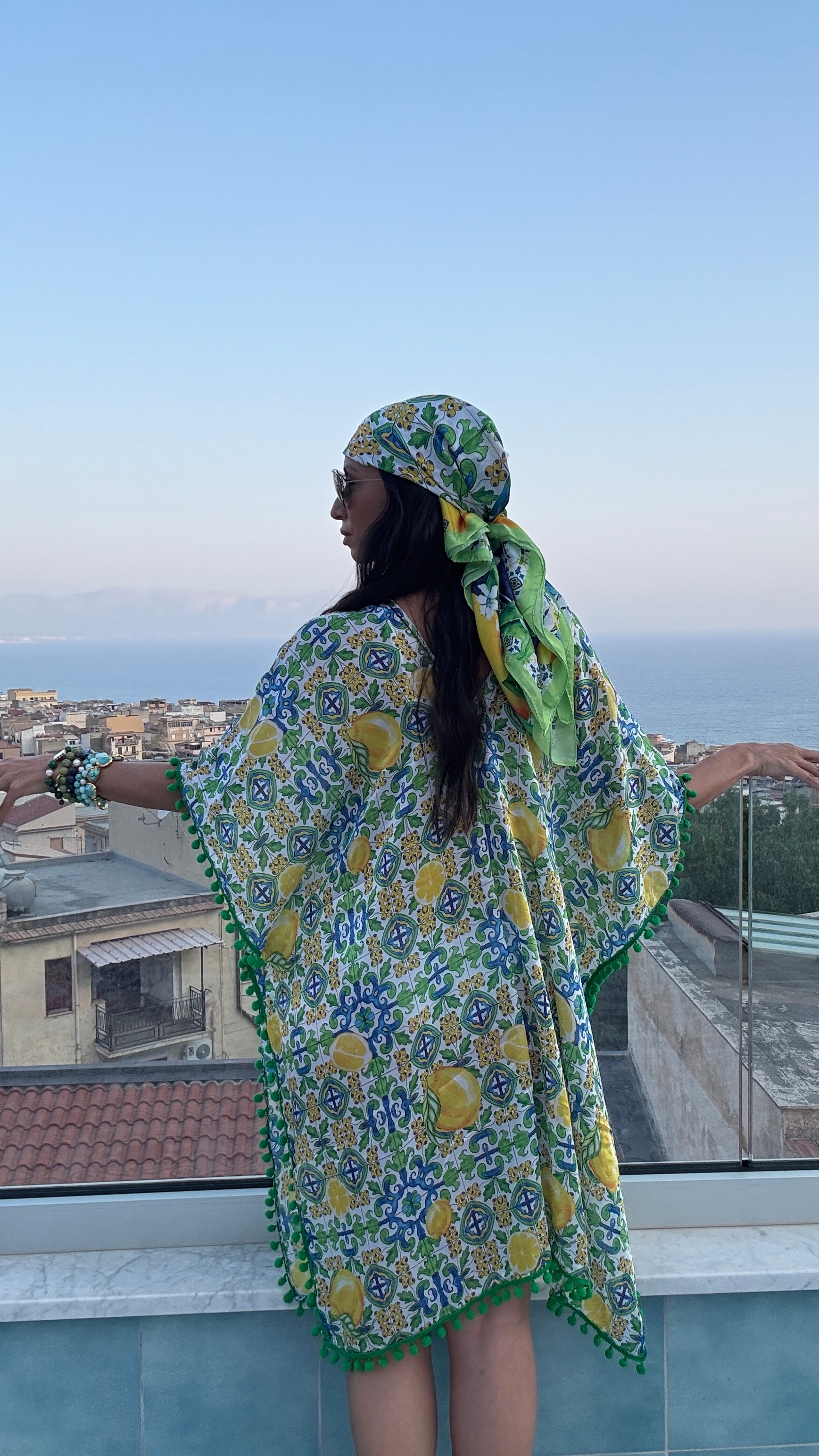 Verde Maiolica Print Foulard- Dolce Vita Chic - Oriana Lamarca LLC
