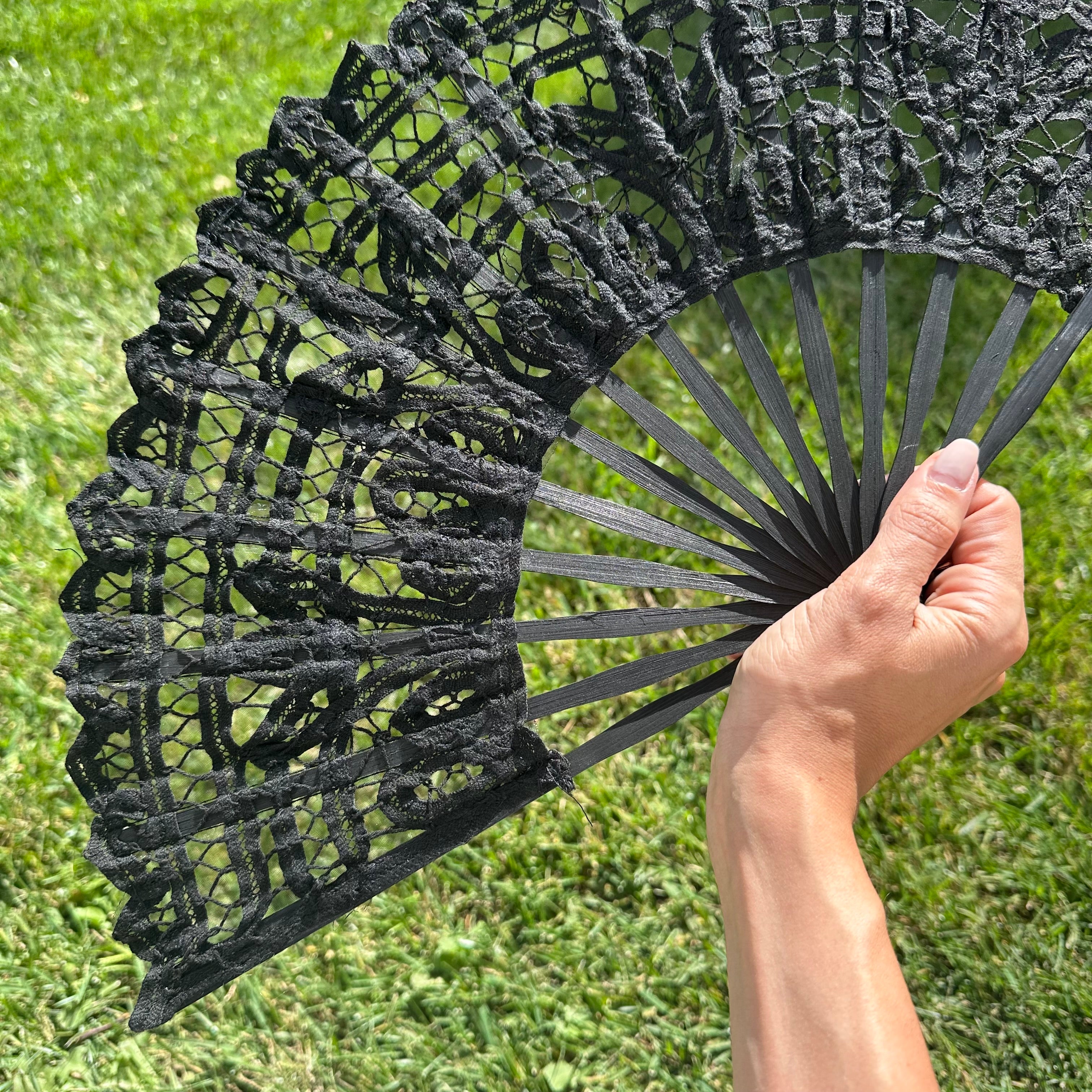 Black Cotton Lace Fan