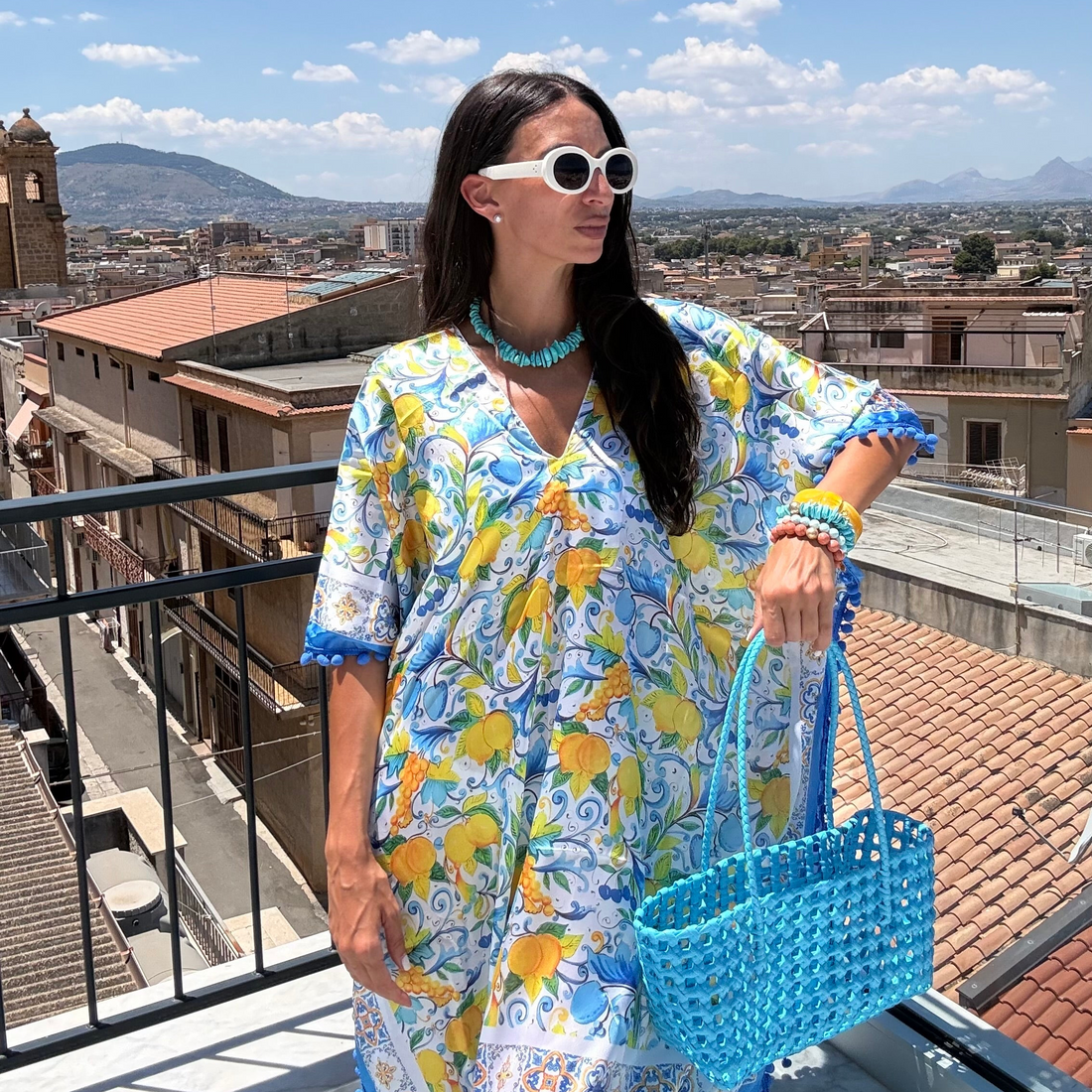 Blue Lemon Maiolica Foulard Dress - Dolce Vita Chic