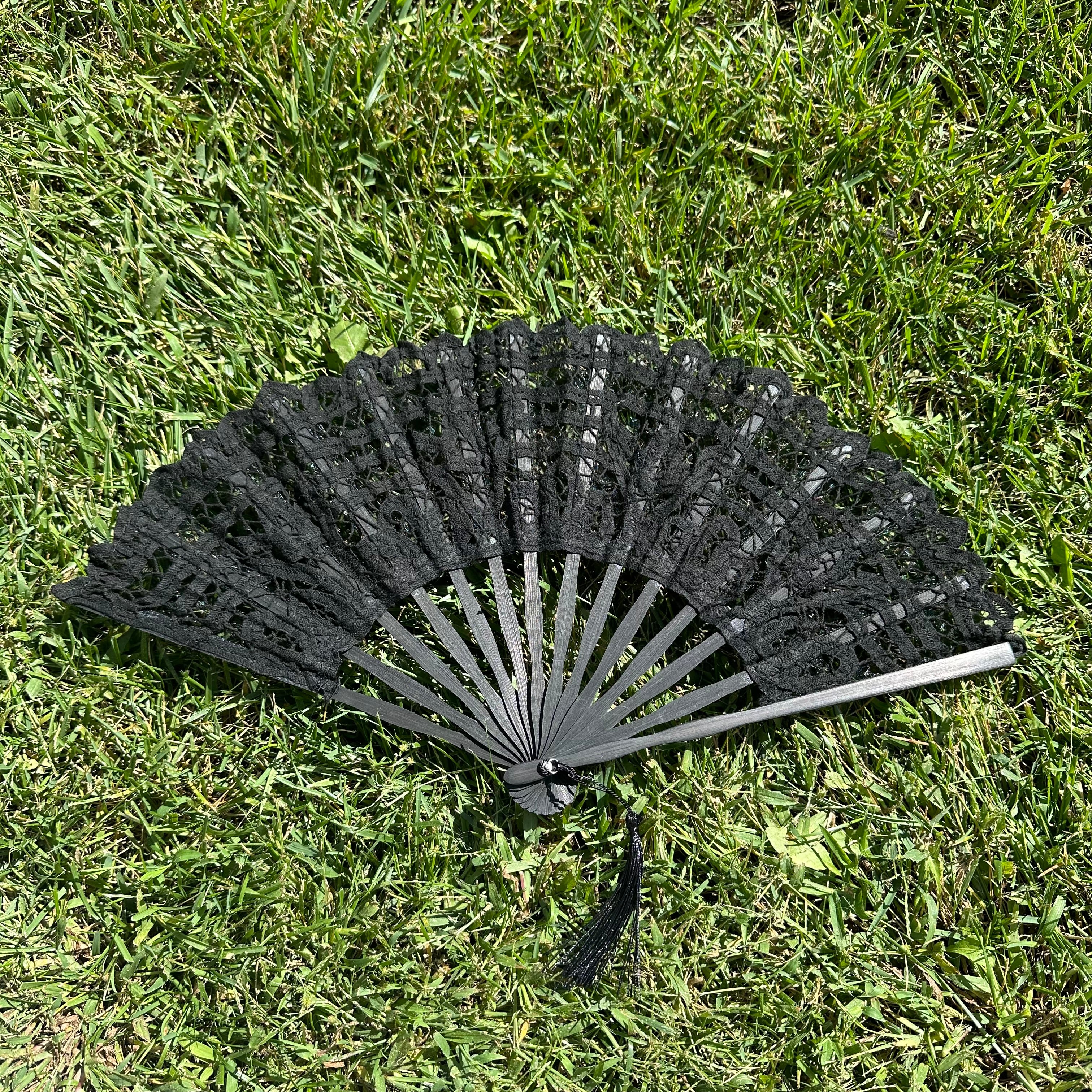 Black Cotton Lace Fan