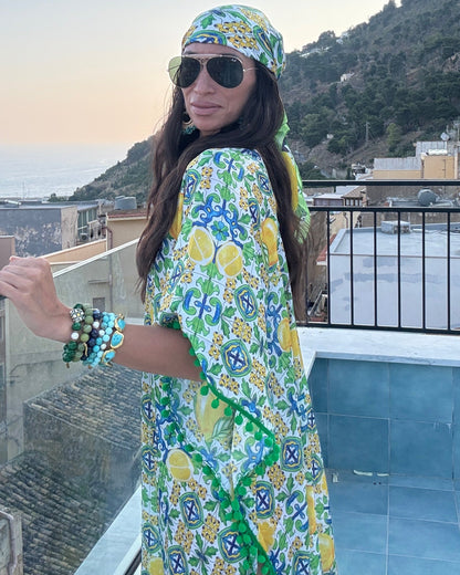 Verde Maiolica Print Foulard- Dolce Vita Chic - Oriana Lamarca LLC