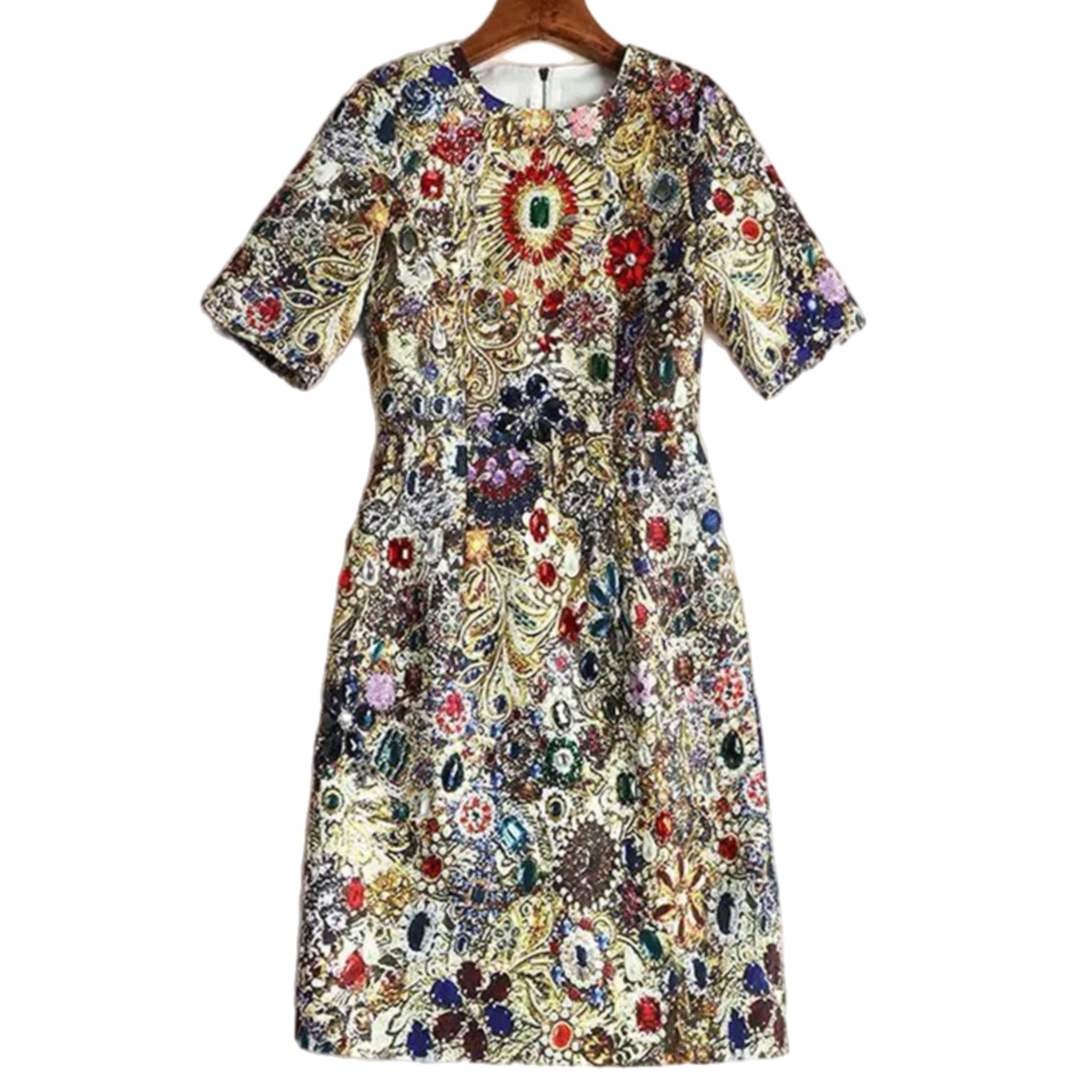 Gemstone Short Sleeve Shift Dress