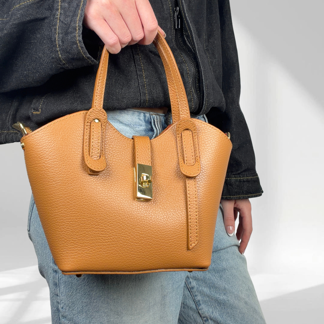 Alessia  Natural Leather Mini Tote with Crossbody Strap