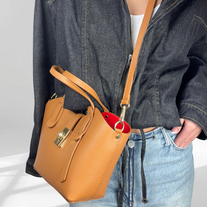 Alessia  Natural Leather Mini Tote with Crossbody Strap