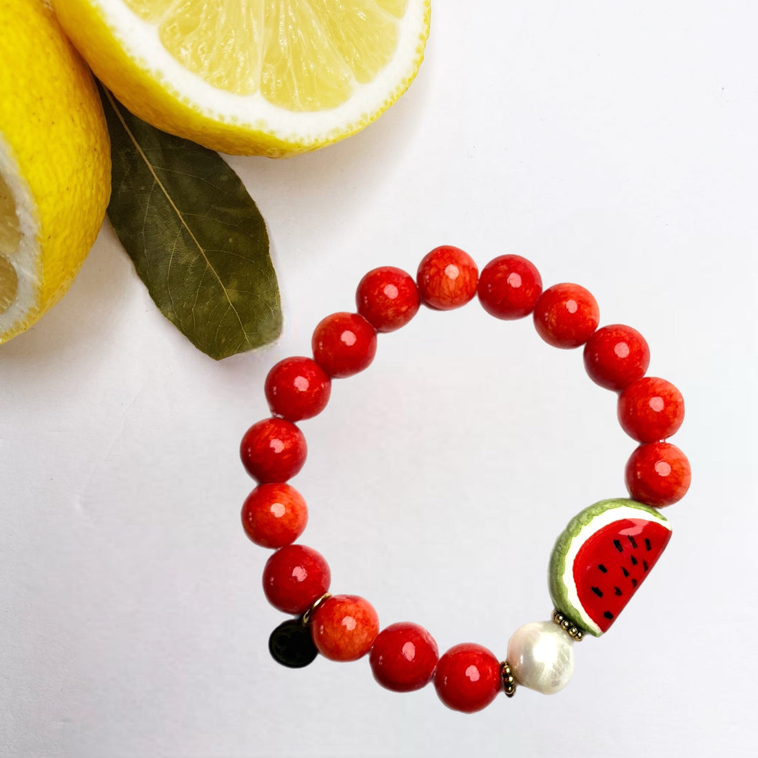 Fire Jade with Handpainted Ceramic Watermelon