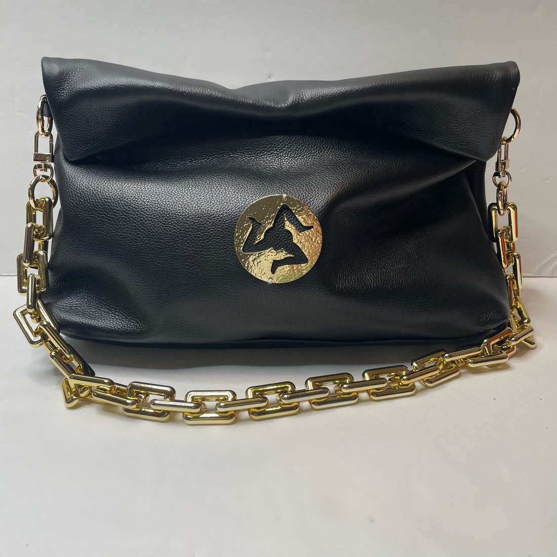 Gold Trinacria Nero Leather Handbag
