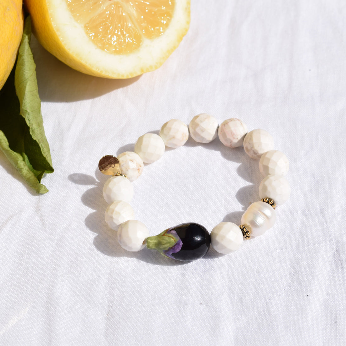 White Magnesite with Handpainted Eggplant - Oriana Lamarca LLC