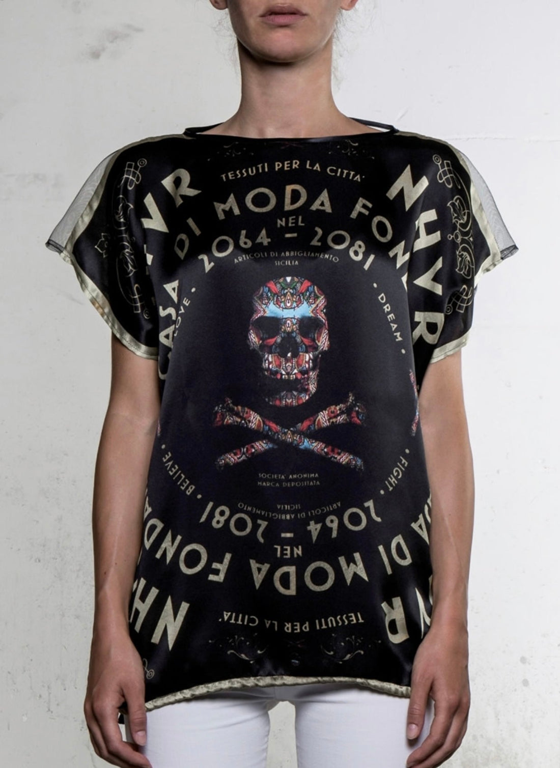 NHVR Skull Silk Blouse Black