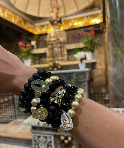 Black Onyx with St. Rosalia Pendant - Oriana Lamarca LLC