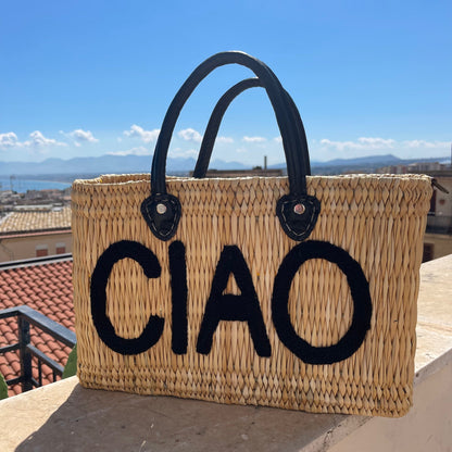 Lilliana CIAO Black Leather Handle Reed Bag