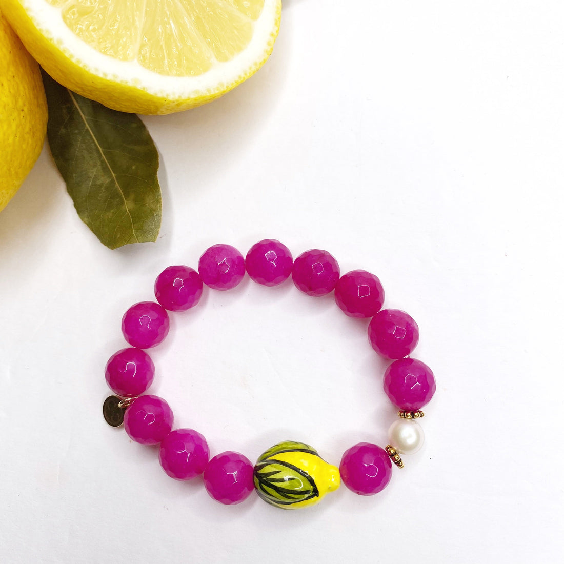 Magenta Jade with Handpainted Ceramic Lemon