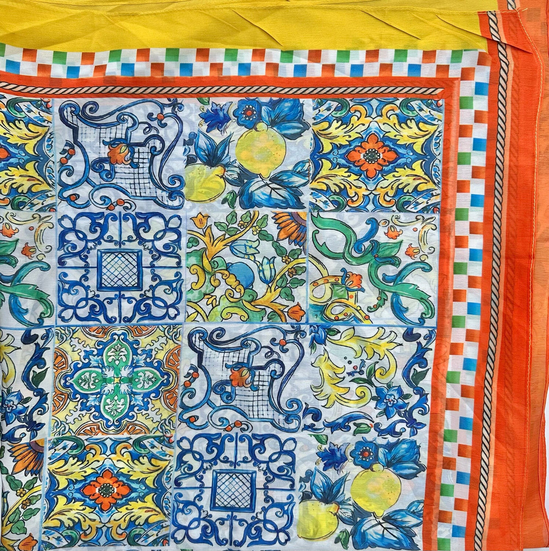 Yellow/Orange Border Maiolica Print Foulard