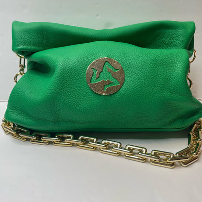 Gold Trinacria  Verde Leather Handbag