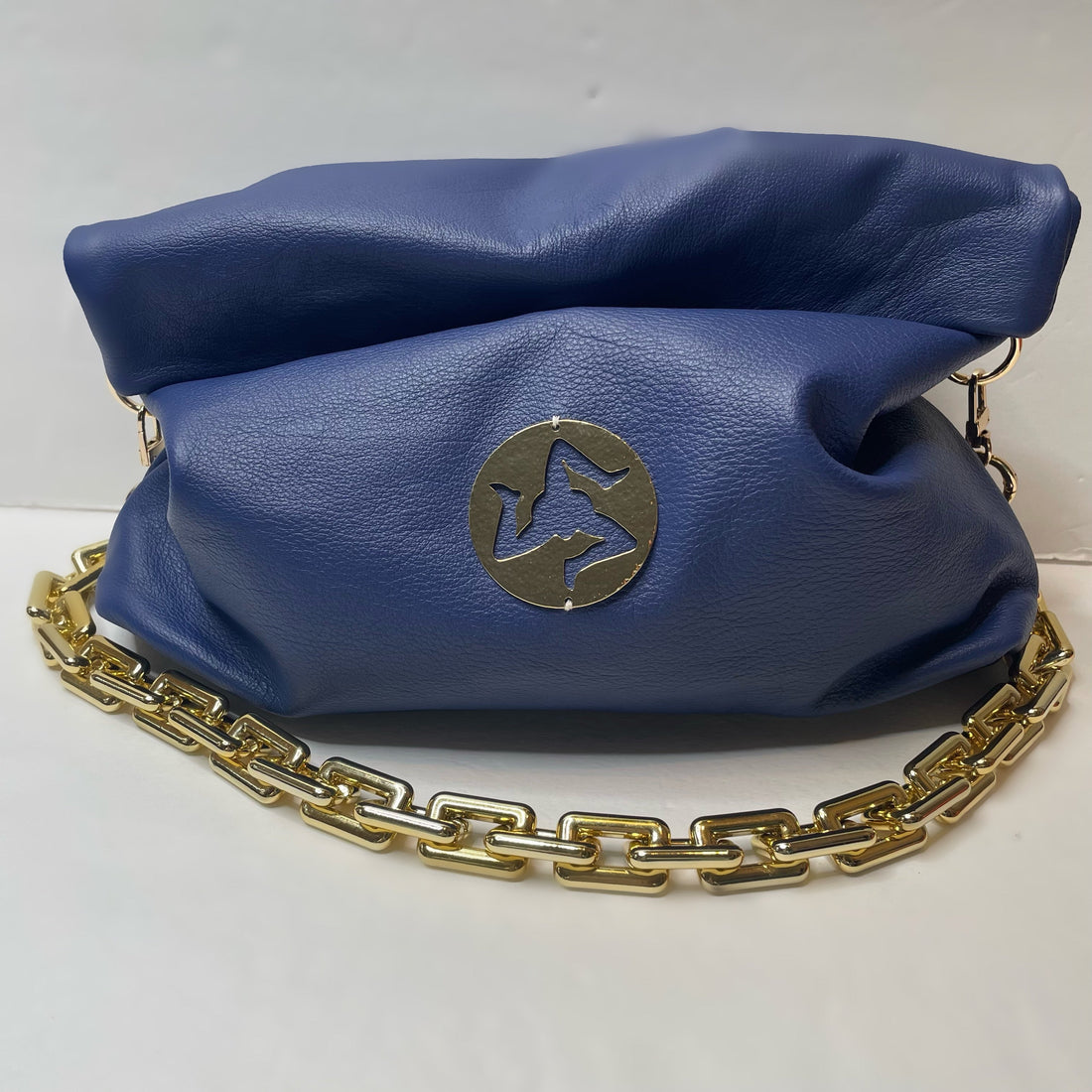 Gold Trinacria Blu Leather Handbag