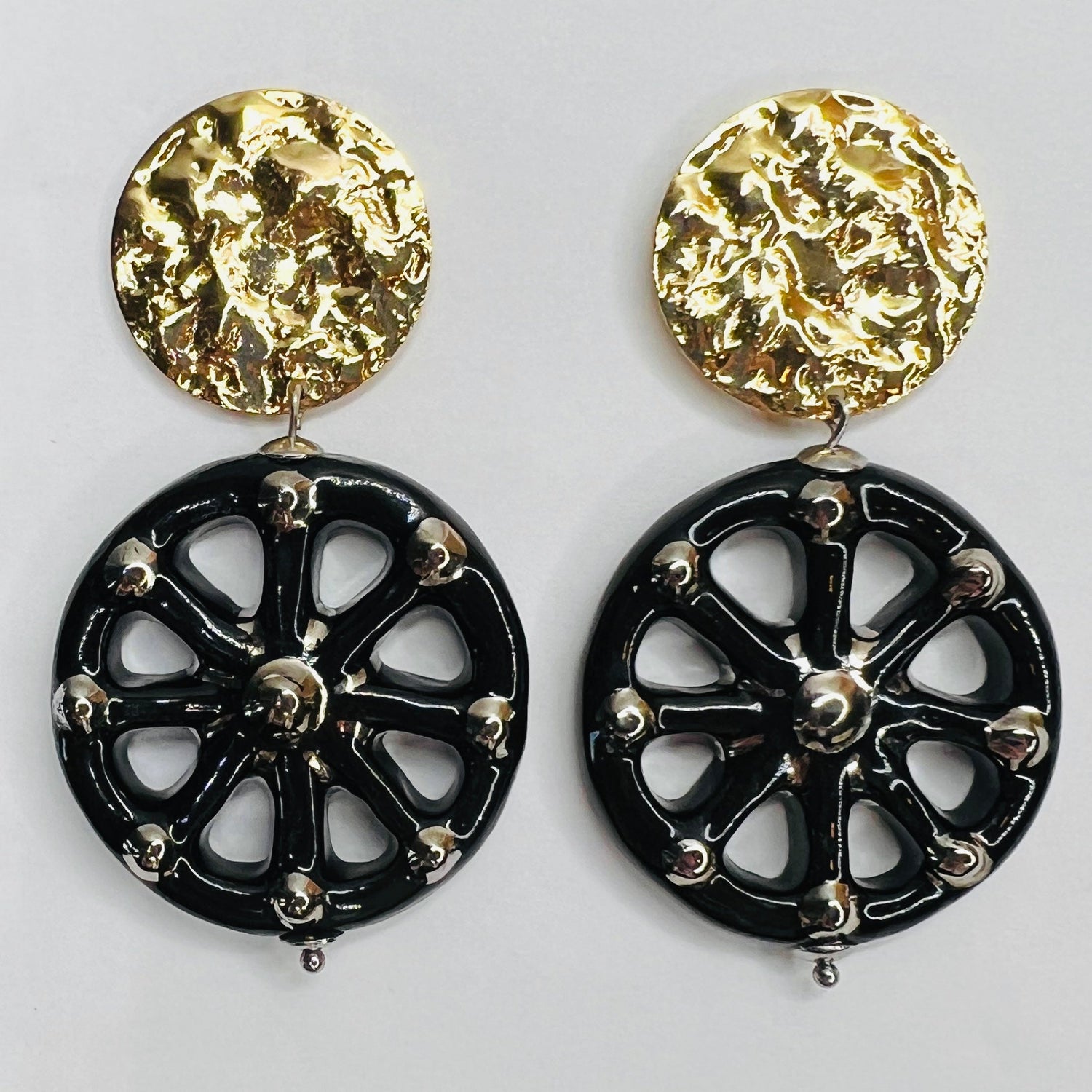 Nero Oro Sicilian Cart Wheel Ceramic Earrings